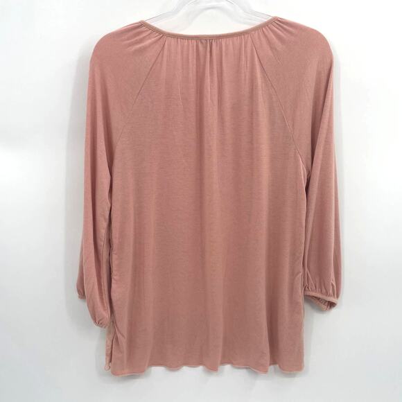 CHICO's Shirt Floral Embroidered Mesh Overlay Top 3/4 Sleeve Women's Sz 1 US M - Picture 2 of 7